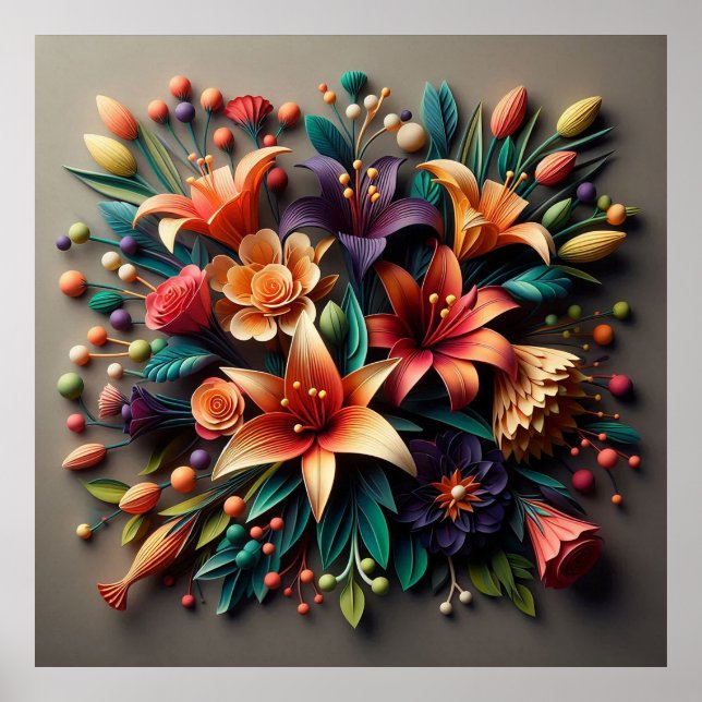 Póster Flores de papel coloridas (Frente)