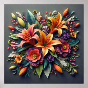 Póster Flores de papel coloridas