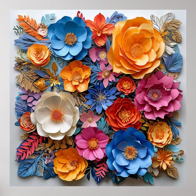 Póster Flores de papel coloridas (Frente)