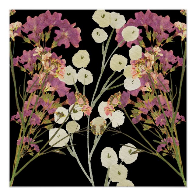Póster Flores De Papel Presionadas De Boho Oscuro (Anverso)
