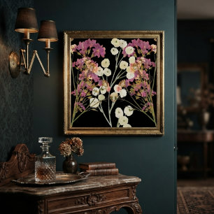 Póster Flores De Papel Presionadas De Boho Oscuro