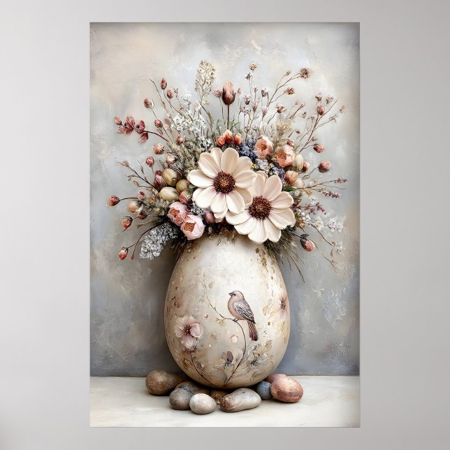 Póster Flores de Pascua Estampa de Huevo, Imprimible Vint (Frente)