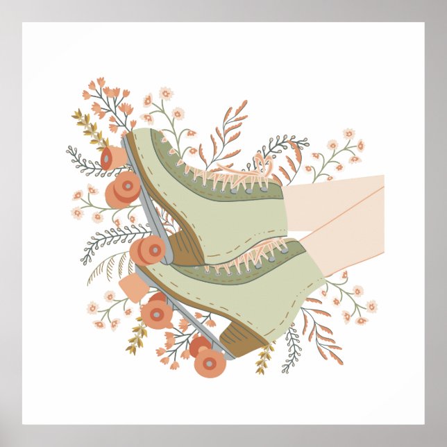 Póster Flores de patinaje retro para patinar en pastel (Frente)