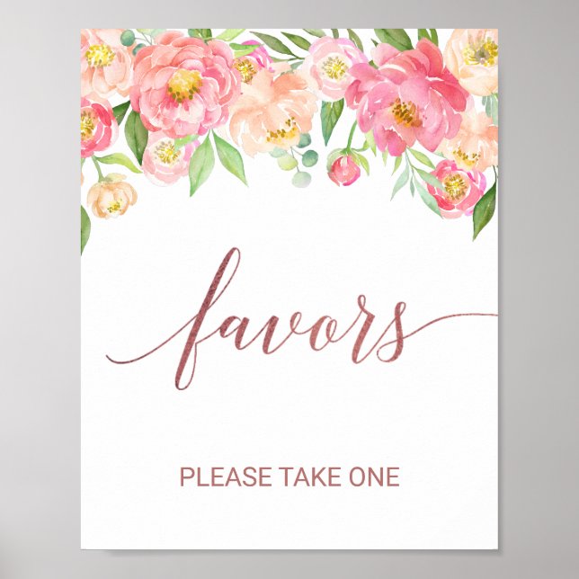 Póster Flores de Peonía Rosa y Melocotón Letrero de Regal (Frente)