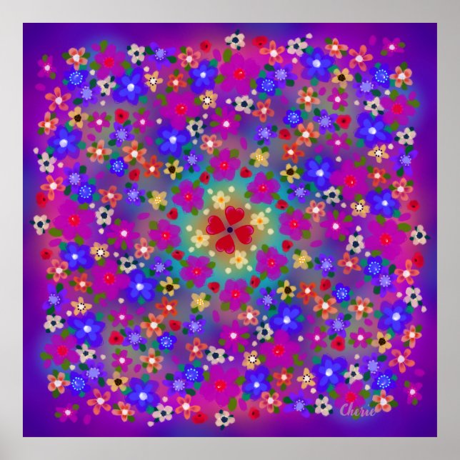 Póster Flores de perwinkle, boho rosa y azul (Frente)