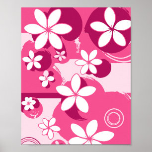 Póster Flores de Pétalos Blancos con Contornos Rosados