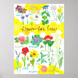 Póster Flores De Plantas Para Las Abejas Honeycomb Waterc