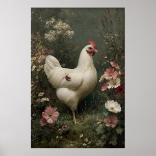 Póster Flores de Pollo Imprimible, Pascua Cottagecore