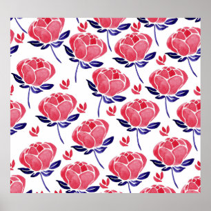 Póster Flores de primavera, acuarela sin costuras.