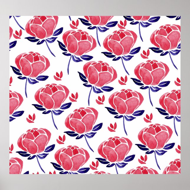 Póster Flores de primavera, acuarela sin costuras. (Frente)