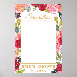 Póster Flores de primavera Coral Melocotón Borgoña Prop d