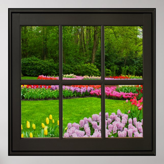 Póster Flores de primavera Faux Window Illusion 24x24 Neg (Frente)
