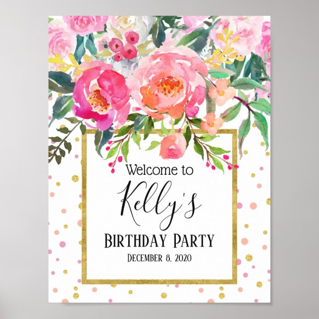 Póster flores de primavera, floral, signo de bienvenida (Frente)