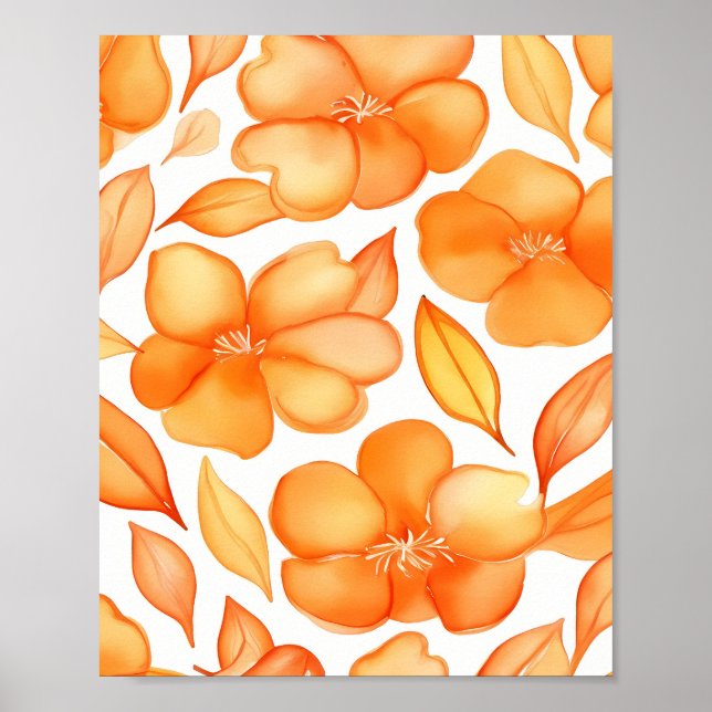 Póster Flores de primavera naranja acuarela (Frente)