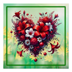 Póster Flores de primavera roja corazón-53476