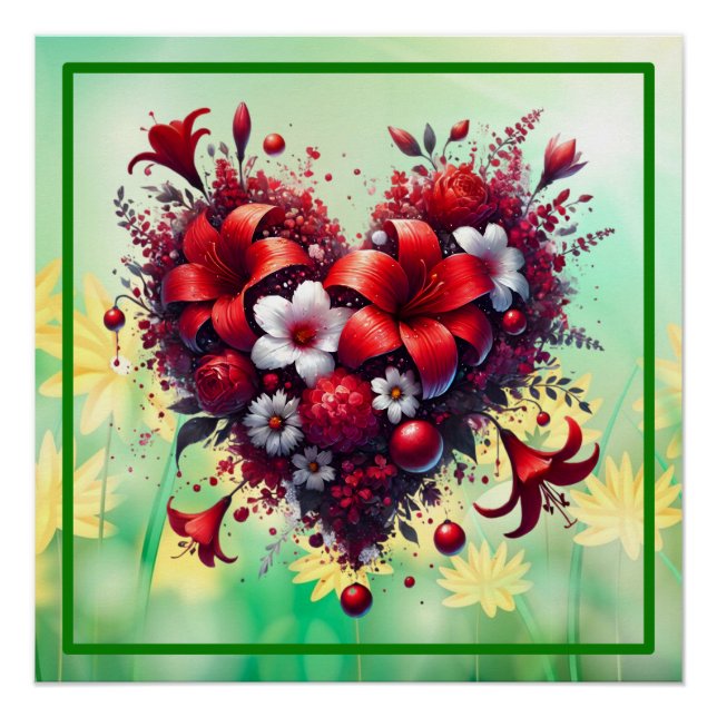 Póster Flores de primavera roja corazón-53476 (Anverso)
