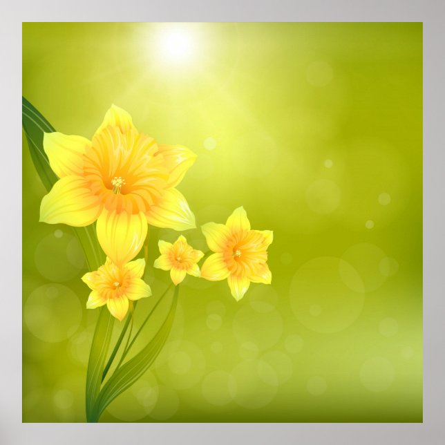 Póster Flores de primavera torrenciales amarillos (Frente)