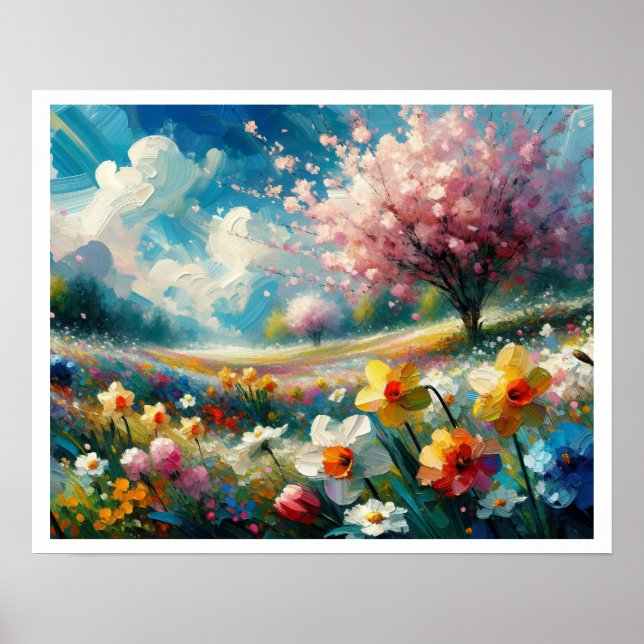 Póster Flores de primavera vibrantes con flores de cerezo (Frente)