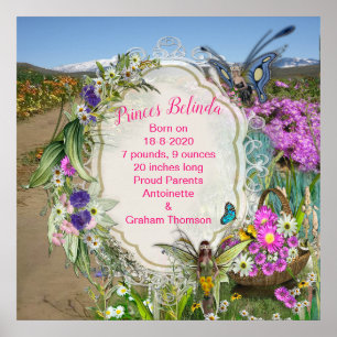 Póster Flores de primavera y hadas mariposas