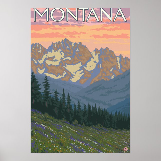 Póster Flores de primaveraCartel de viaje de MontanaVinta (Frente)