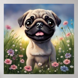 Póster Flores de Pug