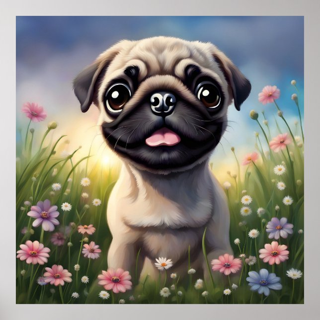 Póster Flores de Pug (Frente)