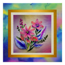Flores de ramo de acuarela, fondo colorido