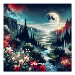 Póster Flores de río Fantasy Cute Moon