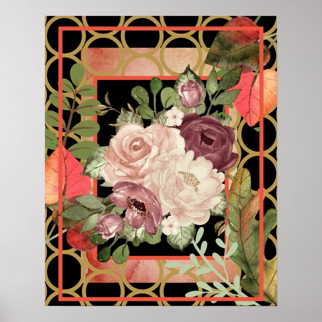 Póster Flores de Rosa en el marco (Frente)