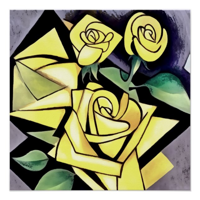 Póster Flores De Rosas Amarillas Geométricas De Un Amigo (Anverso)