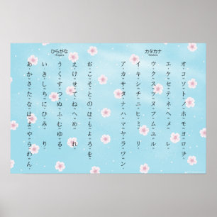 Póster Flores de sakura japonesas Hiragana Katakana