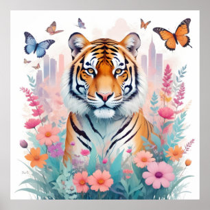 Póster Flores de selva de selva de animales de cosecha de