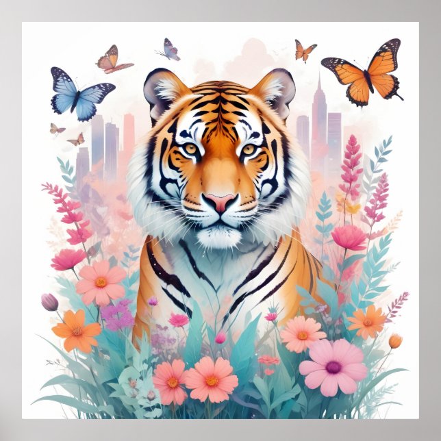 Póster Flores de selva de selva de animales de cosecha de (Frente)