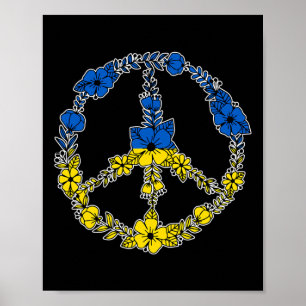 Póster Flores de signo de paz de Ucrania en azul y amaril