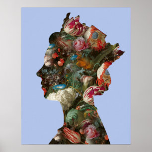 Póster Flores de Silueta de la Reina Isabel II Pequeñas