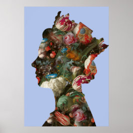 Póster Flores de Silueta de la Reina Isabel II XLarge