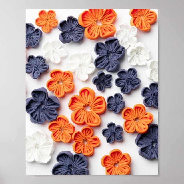 Póster Flores de tela cosida artesanal de primavera azul  (Frente)