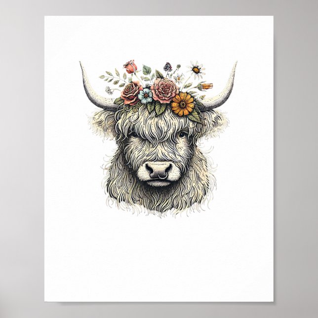 Póster Flores de ternera de vaca cortada Ilustracion mano (Frente)