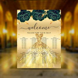 Póster Flores de traje de oro verde Quinceanera