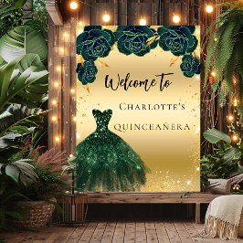 Póster Flores de traje de oro verde quinceañera