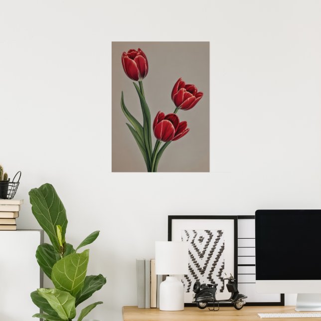 Póster Flores de tulipanes rojas (Oficina en casa)