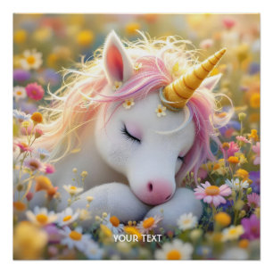 Póster Flores de unicornio de bebé de fantasía