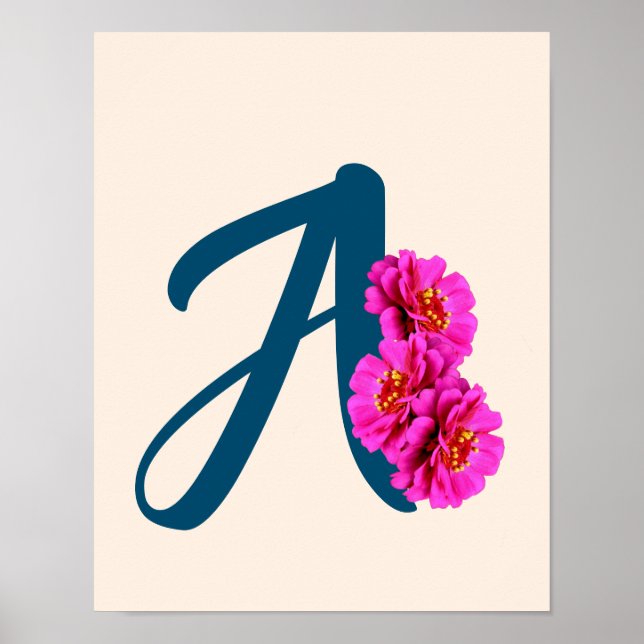 Póster Flores de Zinnia Monograma Inicial A (Frente)