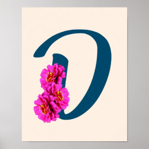 Póster Flores de Zinnia Monograma Inicial D