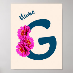 Póster Flores de Zinnia Monograma Inicial G Personalizado