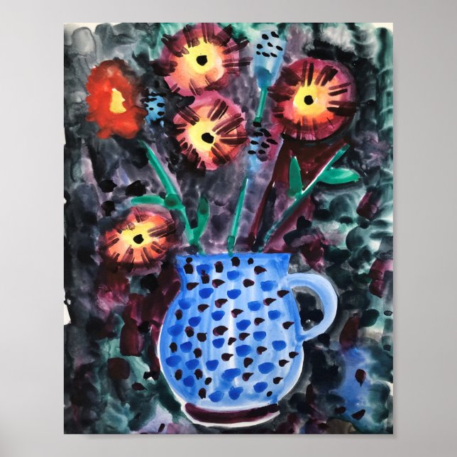 Póster flores decorativas abstractas en un jarrón (Frente)