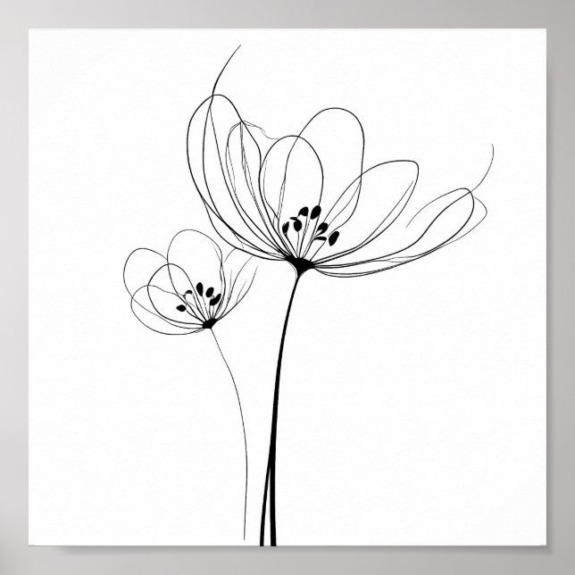 Póster Flores dibujadas minimalistas con líneas (Frente)