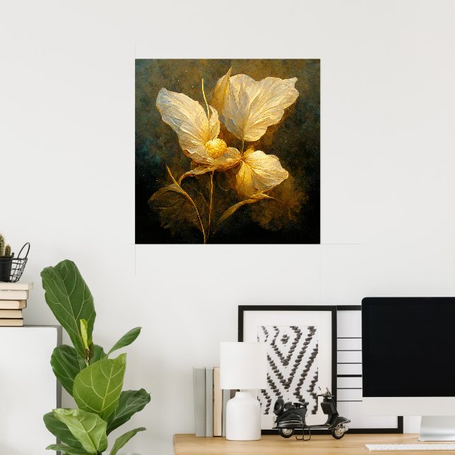 Póster Flores doradas pátridas en tonos amarillos y marro (Oficina en casa)