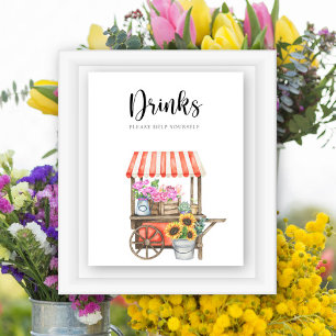 Póster Flores ducha de bebé - Las bebidas se ayudan a sí 