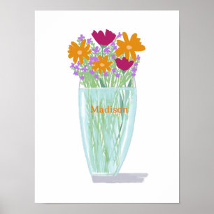 Póster Flores dulces de Bonito +Nombre personalizado